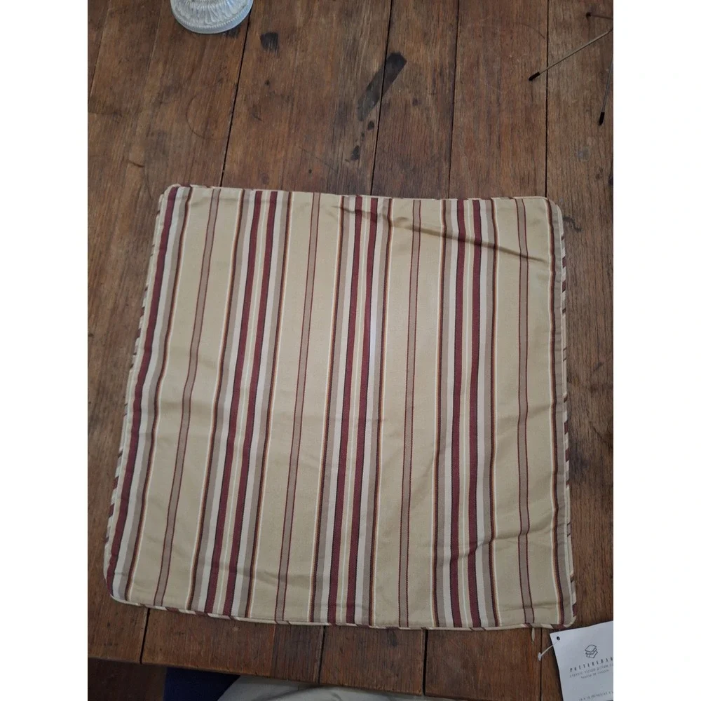 Pottery Barn Classic Stripe Pillow Cover 18x18 Tan Burgundy Gold Cotton NWT